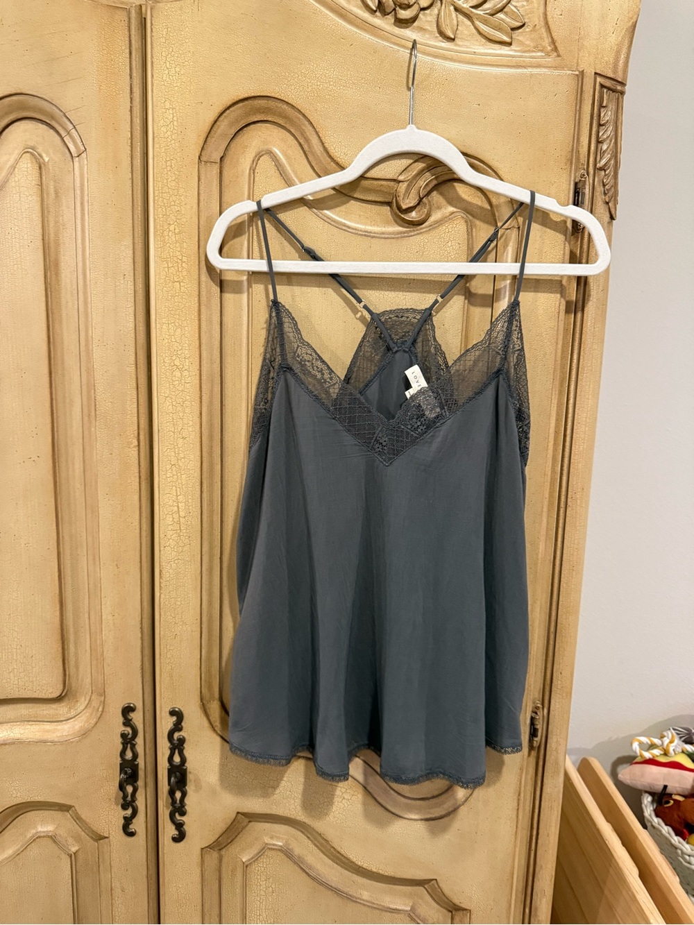 lovestitch Lace-Trim V-Neck Cami in Slate Gray